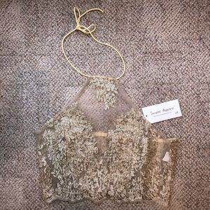 Metallic Gold Floral Halter Top